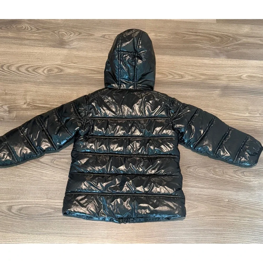 Air Jordan Kids Shiny Black Puffer Jacket Hooded Jumpman Logo Coat Youth size 4T